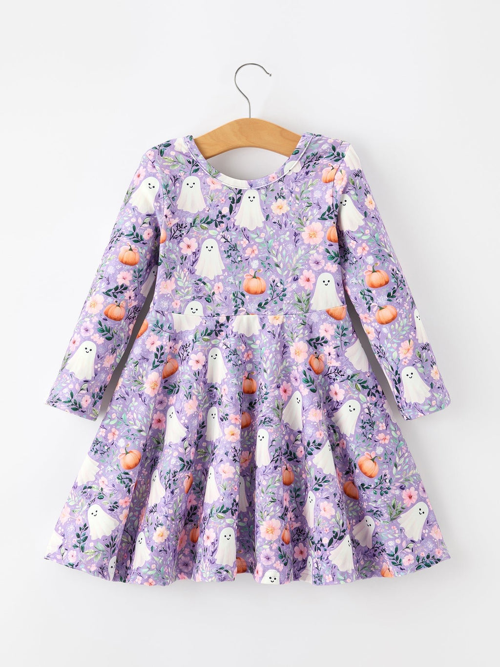 Halloween Ghost Pumpkin Girls Long Sleeve Twirl Dress - My Home Sweet Home