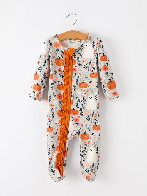 Baby Halloween Pumpkin Ghost Zip Romper - My Home Sweet Home