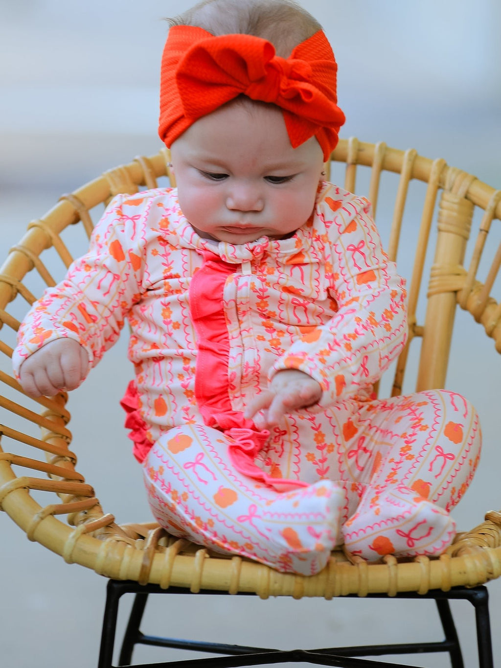 Halloween Thanksgiving Pumpkin Bow Baby Sleeper - My Home Sweet Home
