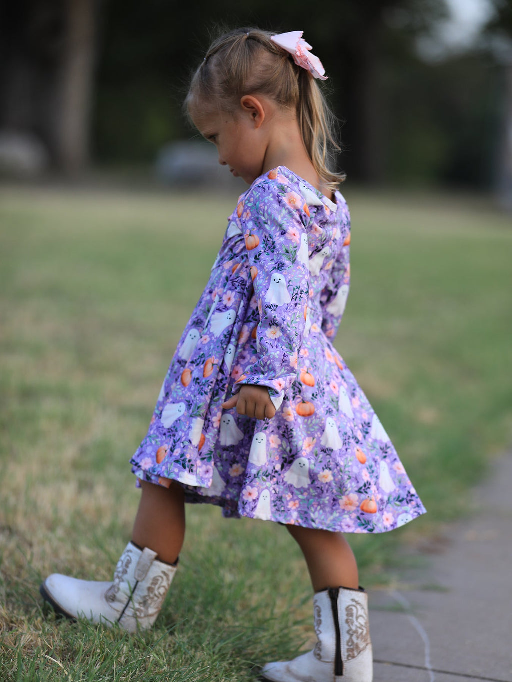 Halloween Ghost Pumpkin Girls Long Sleeve Twirl Dress - My Home Sweet Home