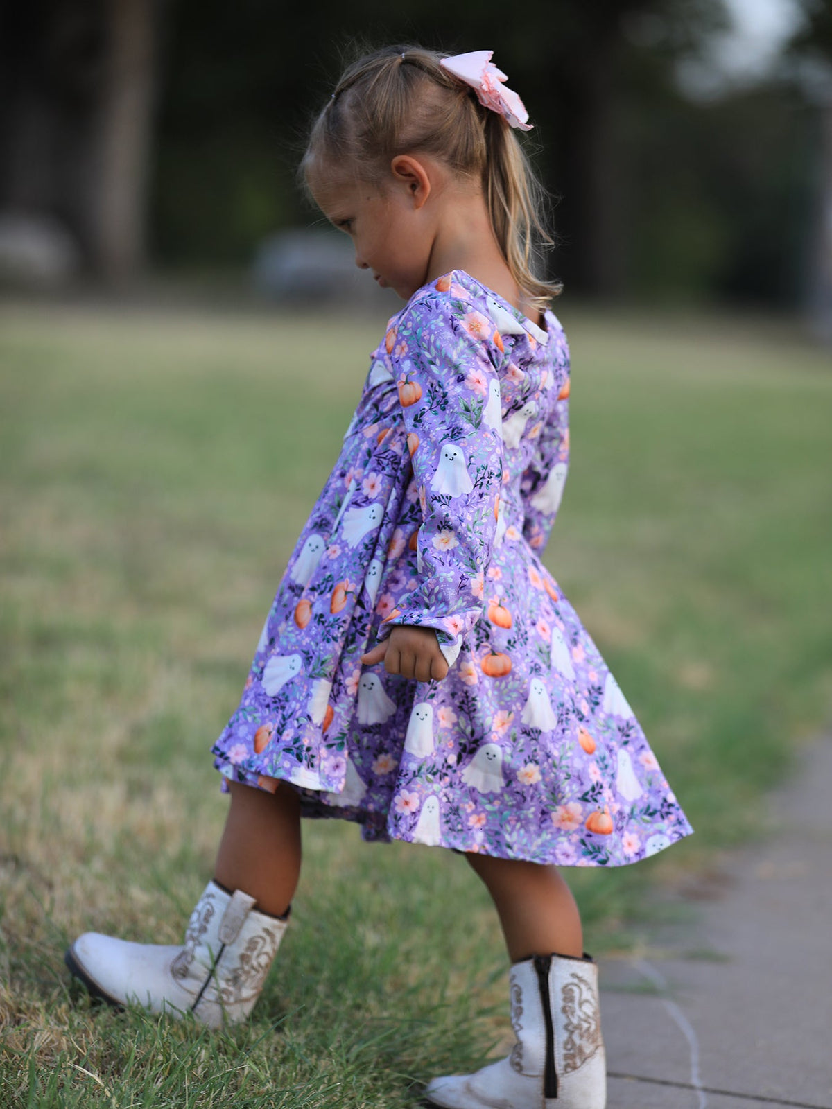 Halloween Ghost Pumpkin Girls Long Sleeve Twirl Dress - My Home Sweet Home