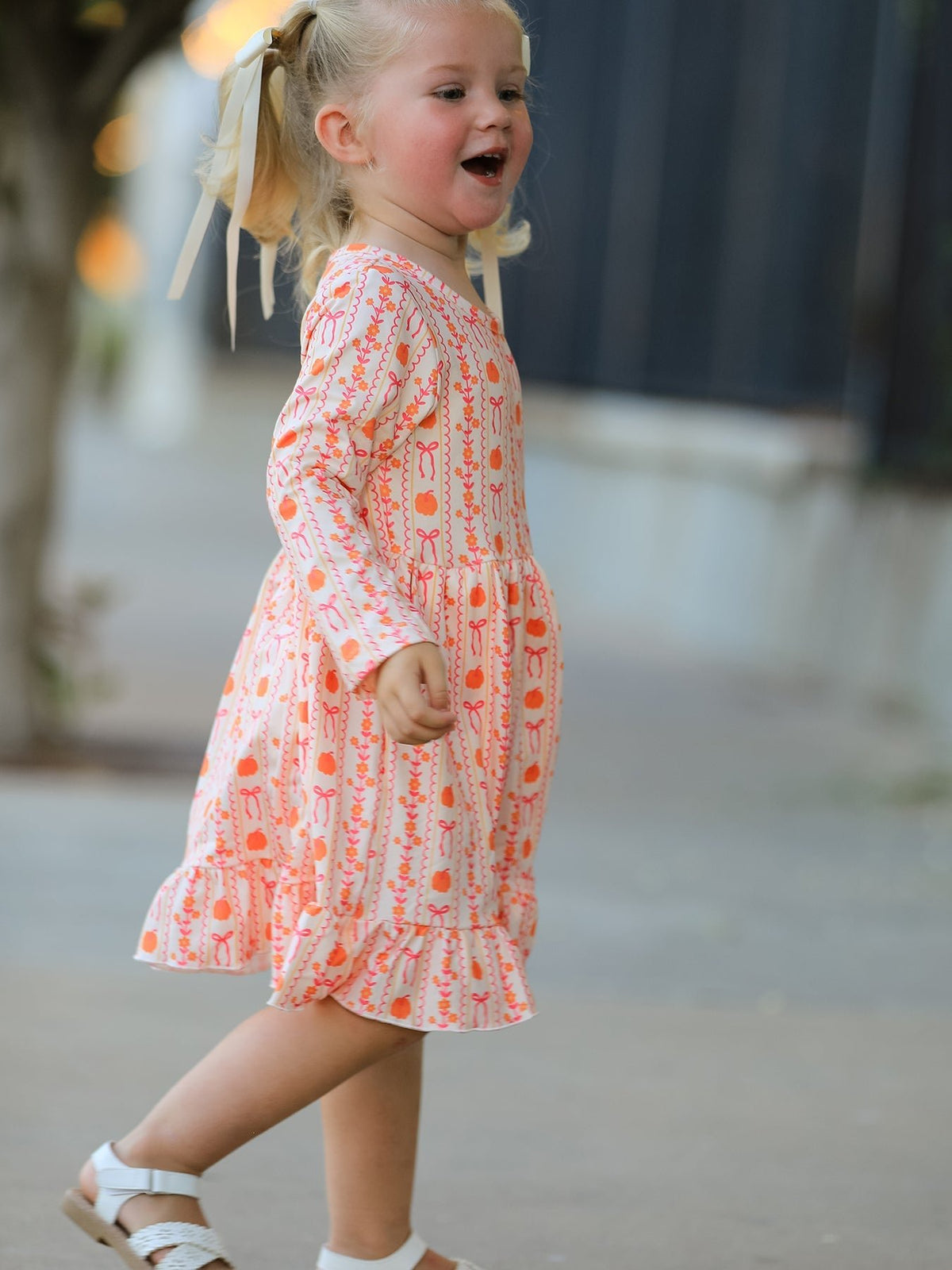 Halloween Thanksgiving Pumpkin Bow Pocket Girls Dress - My Home Sweet Home