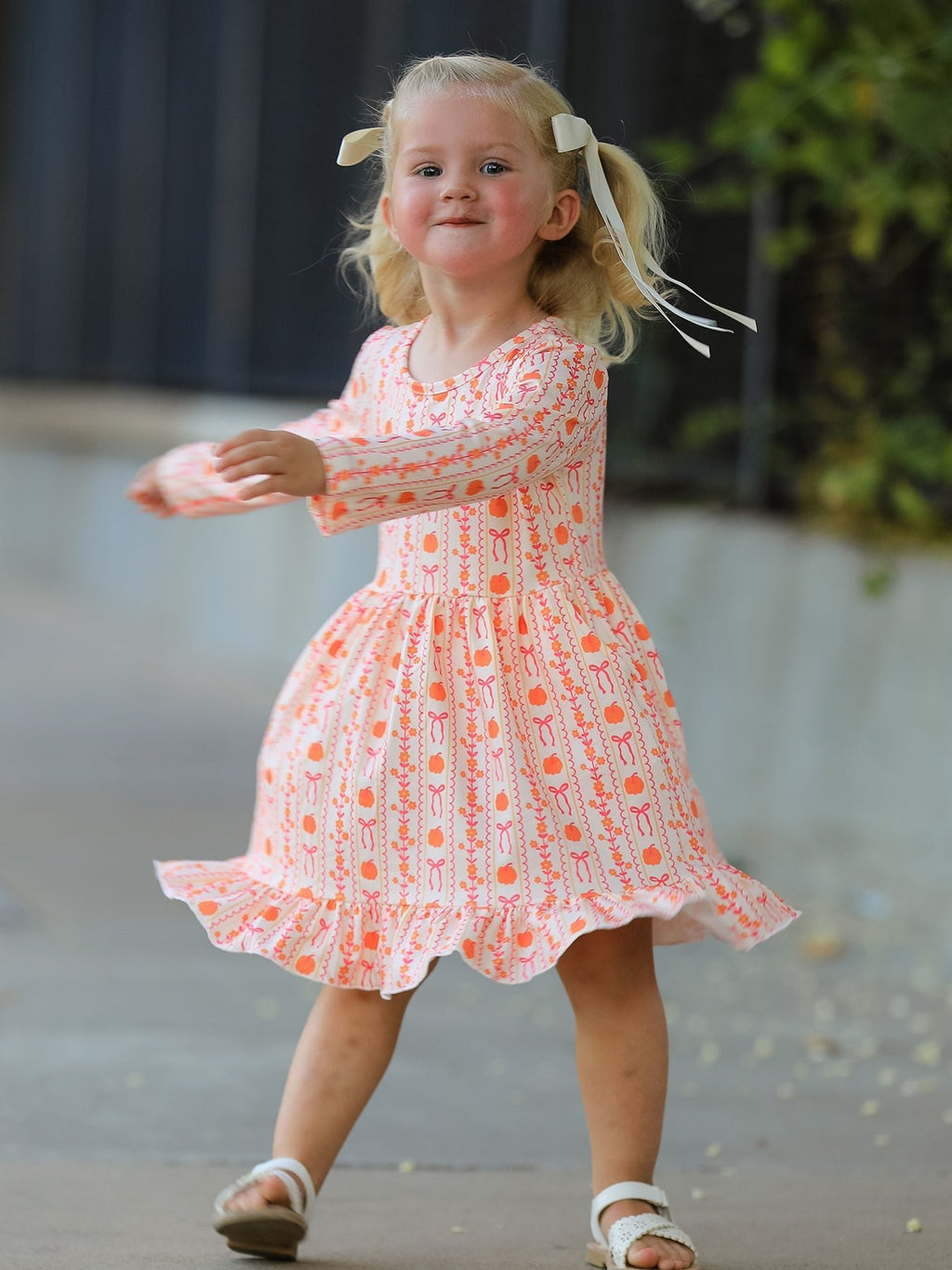Halloween Thanksgiving Pumpkin Bow Pocket Girls Dress - My Home Sweet Home