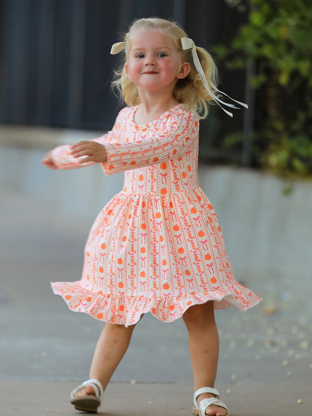 Halloween Thanksgiving Pumpkin Bow Pocket Girls Dress - My Home Sweet Home
