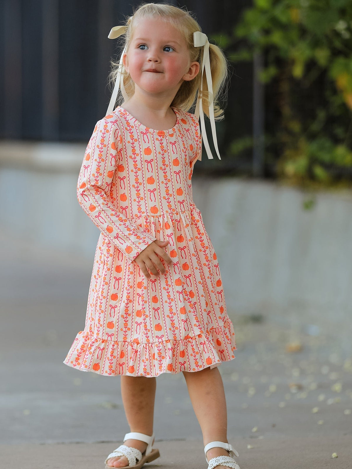 Halloween Thanksgiving Pumpkin Bow Pocket Girls Dress - My Home Sweet Home