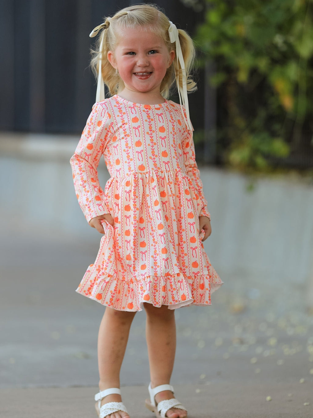 Halloween Thanksgiving Pumpkin Bow Pocket Girls Dress - My Home Sweet Home