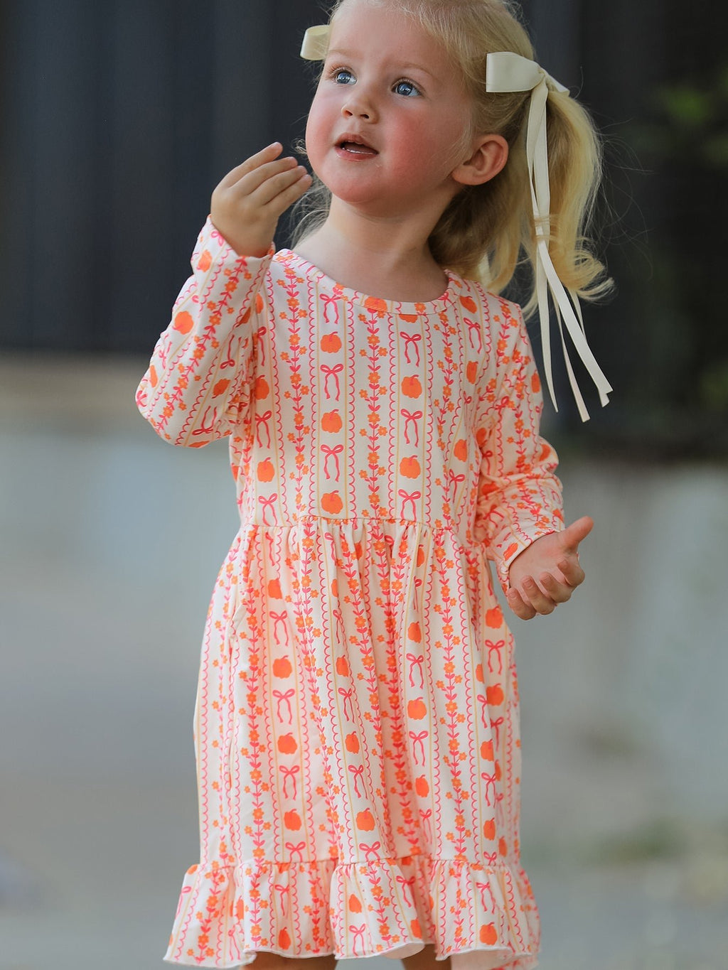 Halloween Thanksgiving Pumpkin Bow Pocket Girls Dress - My Home Sweet Home